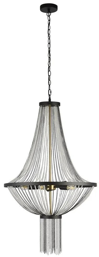 Lustra moderna decorata cu lanturi negre si margele din sticla Baguette 5L