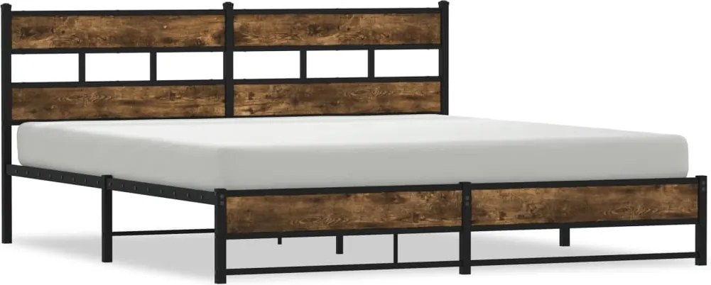 vidaXL Cadru de pat metalic fără saltea, stejar fumuriu, 183x213 cm