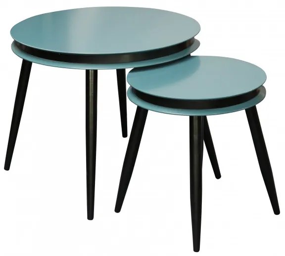 Set 2 masute de cafea rotunde din lemn de plop Suri 40x40x44 cm petrol/negru