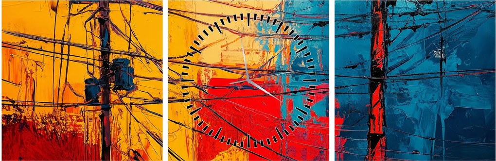 Tablou - Linii electrice abstracte (cu ceas) (90x30 cm)