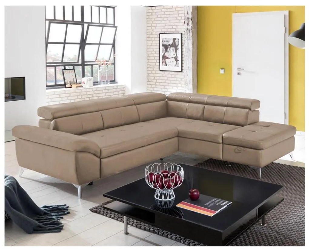 Canapea colțar extensibilă din piele SALERNO II, dreapta, maro