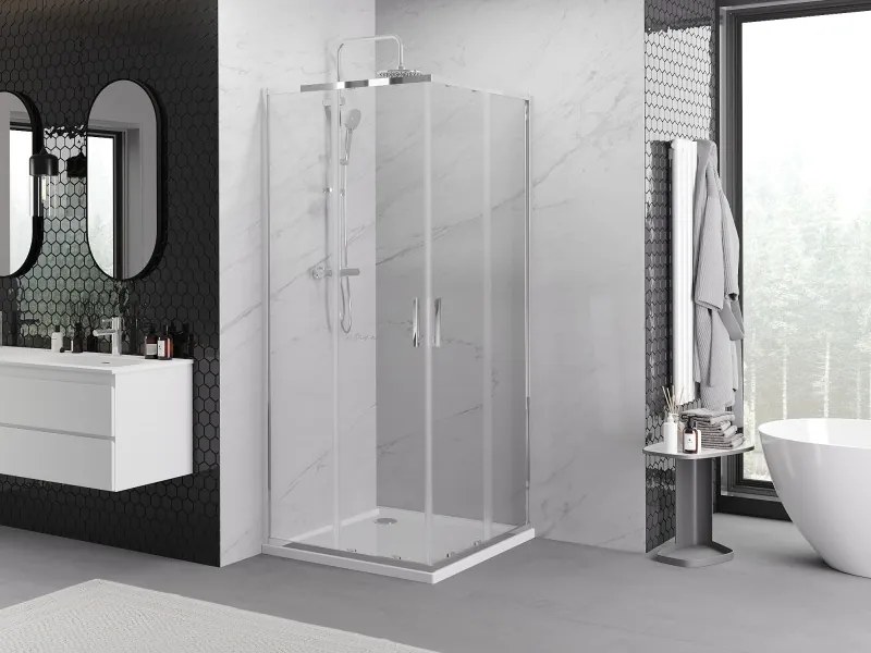 Mexen Exo-S Duo cabină de duș pătrată glisantă 90 x 90 cm, transparentă, crom - 8111-090-090-01-00