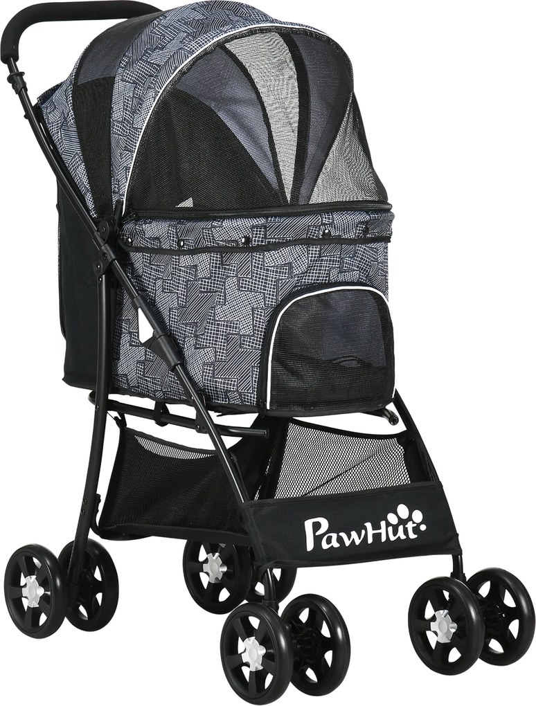 PawHut Cărucior pentru Animale cu Coș, Pernă și 2 Lese, 81x48x99 cm, Gri | Aosom Romania