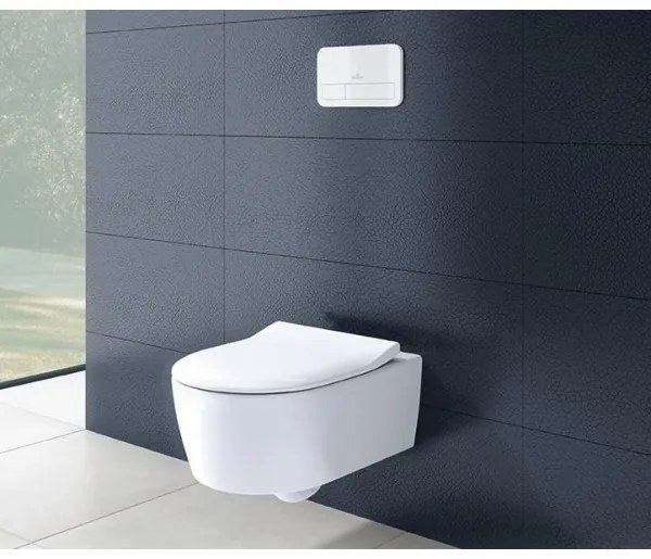 Set vas WC rimless suspendat, Villeroy&amp;Boch Soul, cu capac inchidere lenta, rezervor si clapeta ViConnect