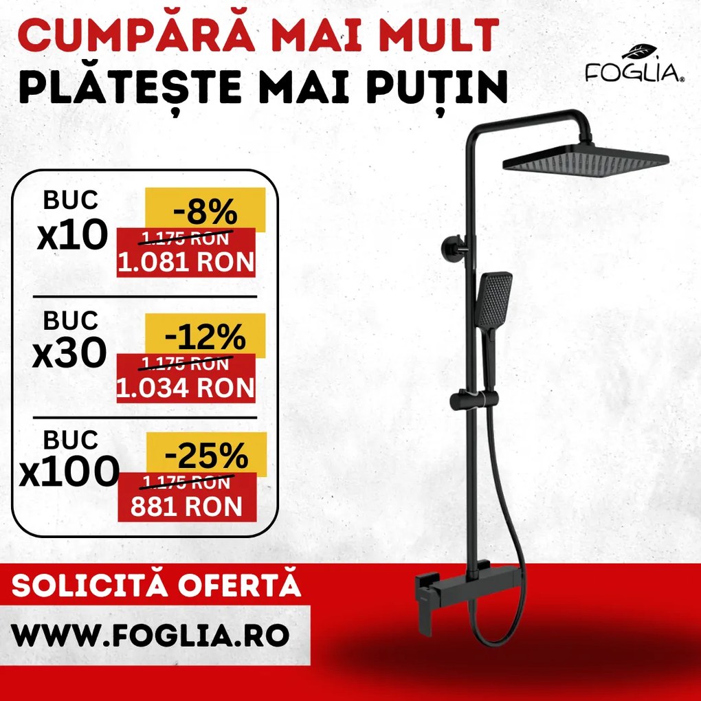 Coloana de dus neagra cu baterie monocomanda Deante Anemon