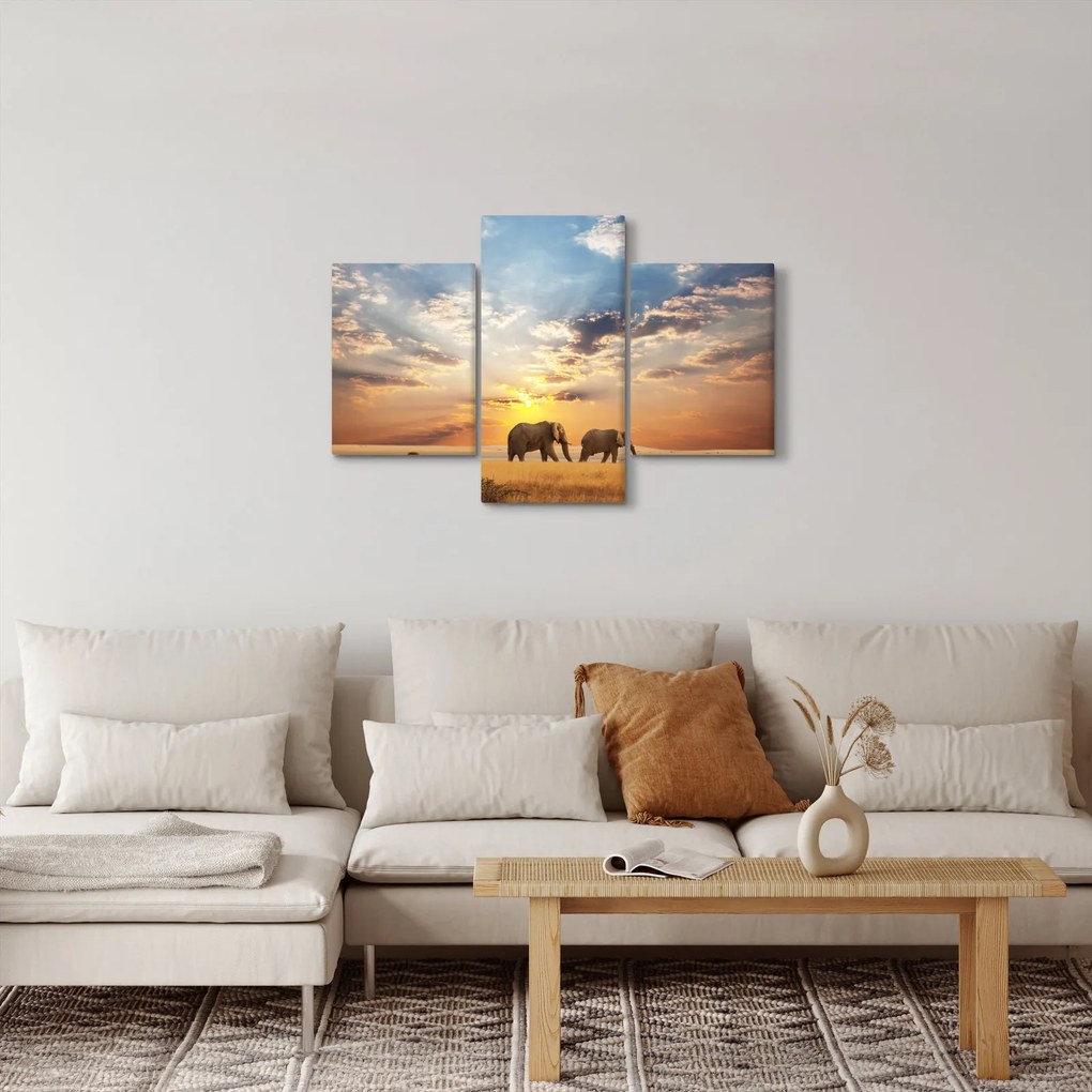 Tablou - Elefanți rătăcind în savană (90x60 cm)