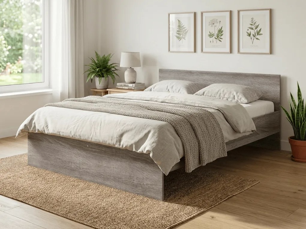 Pat ELISA 120 x 200 cm, stejar trufa Saltele: Cu saltele Coco Maxi 20 cm, Somiera pat: Fara somiera
