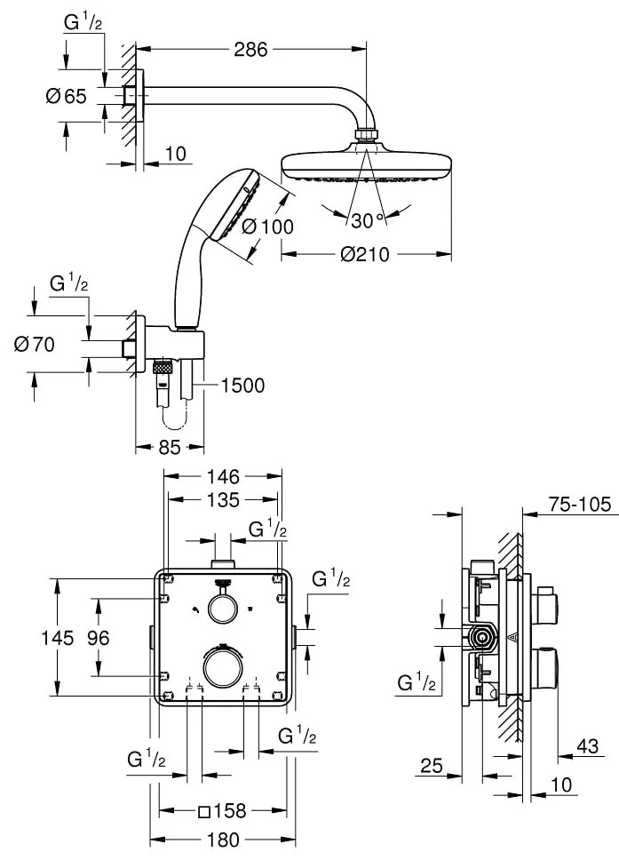 Sistem dus, termostatat, montaj incastrat Grohe Cosmo Grohtherm Perfect Shower-34729000