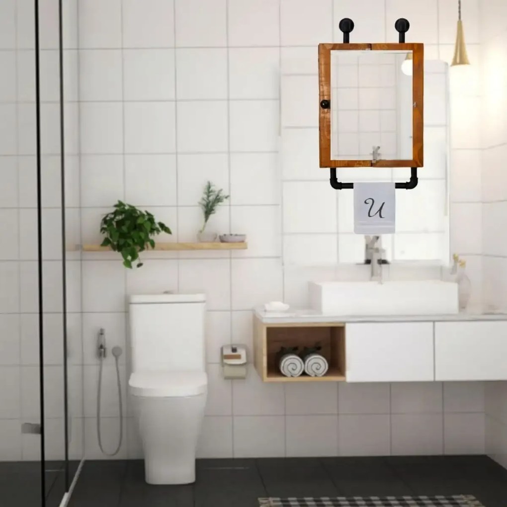 Dulap baie cu oglinda si etajera Calypso Homs, nuc-negru, 45 X 15 X 35 cm,10151