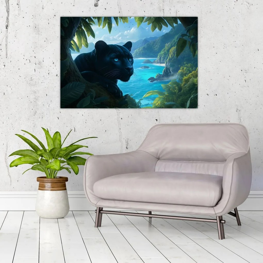 Tablou - Pantera neagră în junglă (90x60 cm)