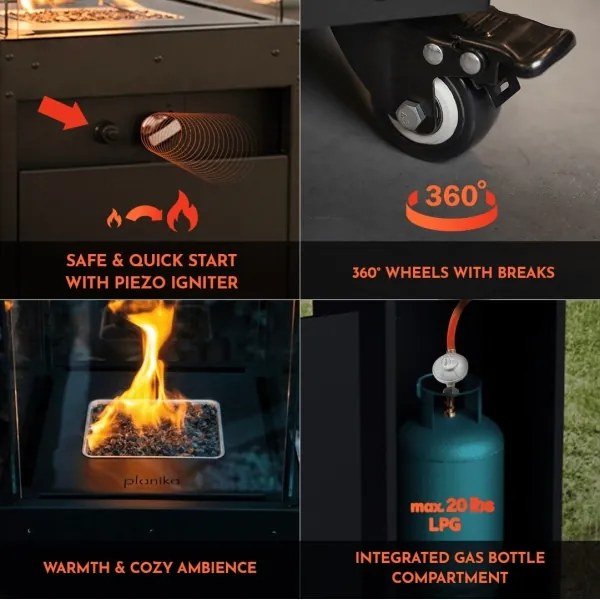 Șemineu de exterior pe gaz Planika Faro GAS 142x36 cm 8kW gri + capac de protecție