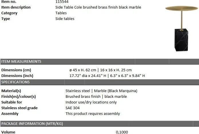 Masuta laterala design LUX Cole, alama periata 115544 HZ