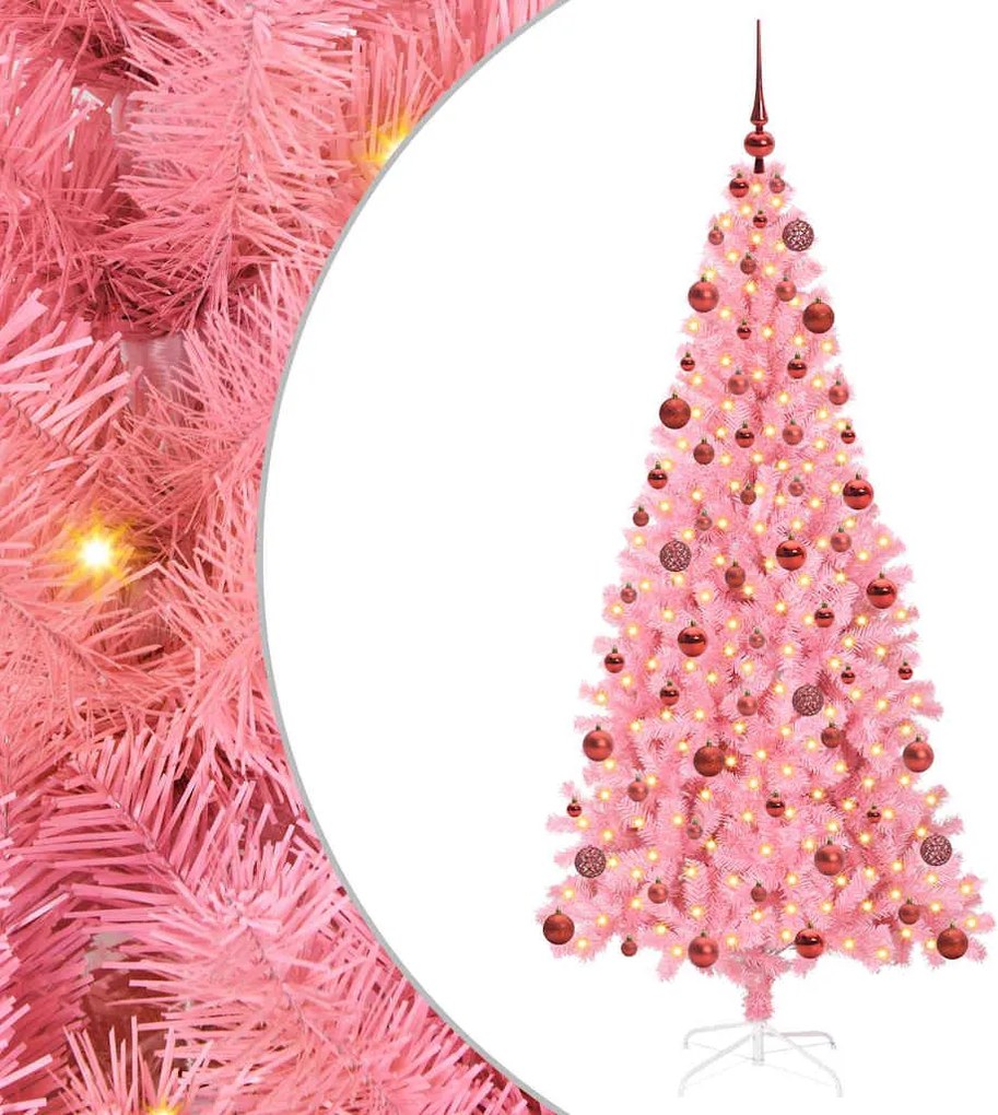 vidaXL Brad de Crăciun cu 300 LED cu suport Roz 180 cm PVC