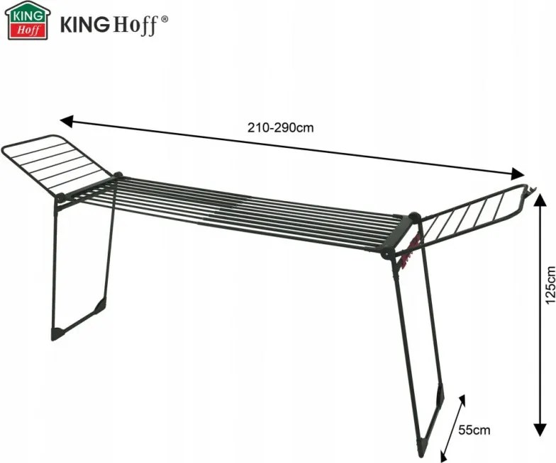 Uscător de rufe Kinghoff KH 2045, 30 m, până la 25 kg, pliabil, oțel, negru