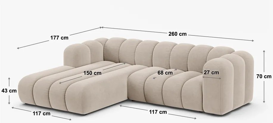 Colțar bej cu tapițerie din chenille (cu colț pe partea stângă/cu șezlong) Lupine – Micadoni