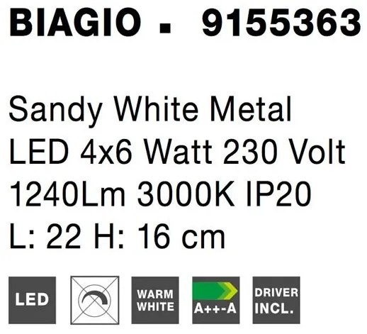 Plafoniera cu 4 spoturi LED directionabile BIAGIO alb NVL-9155363