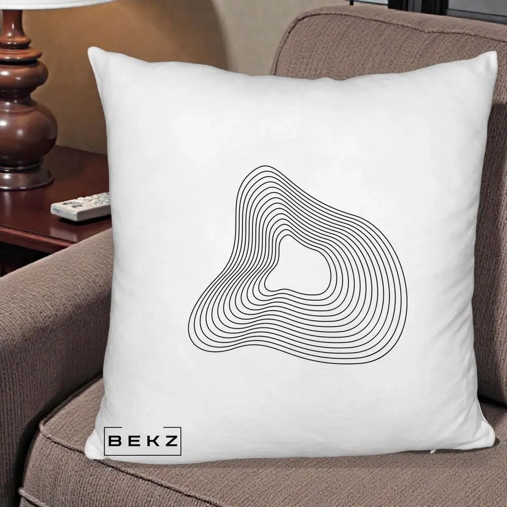 Perna Decorativa Abstract Linii Organice, 40x40 cm, Alb Pufos, Husa Detasabila, Perna Inclusa, BEKZ®