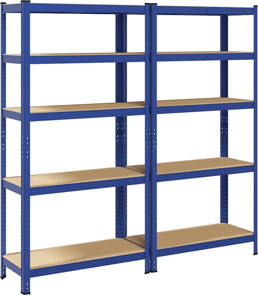 vidaXL Rafturi de depozitare cu 5 niveluri, 2 buc., albastru oțel/lemn