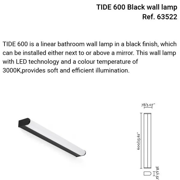 Aplica de perete / oglinda baie IP44 TIDE 600, negru