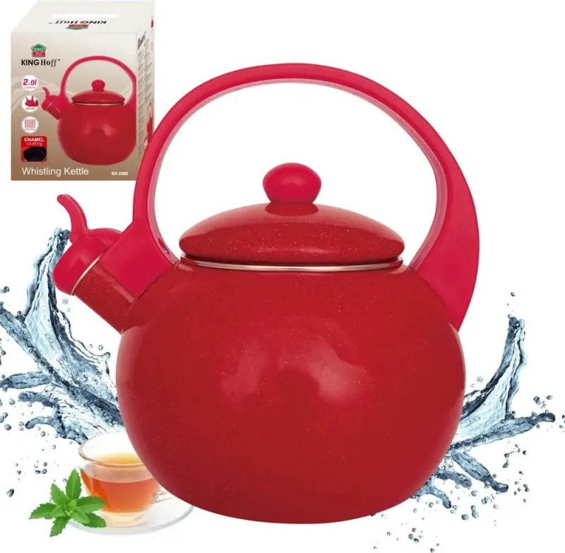 Ceainic cu fluier Kinghoff KH 2080, 2 l, interior emailat, compatibil cu plitele cu inducție, roșu