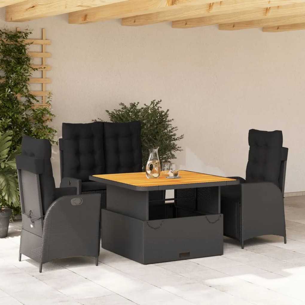 3277453 vidaXL Set mobilier de grădină cu perne, 4 piese, negru, poliratan