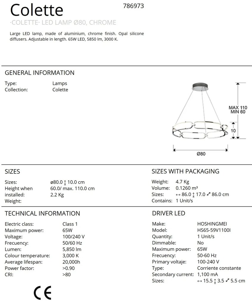 Lustra LED suspendata design ultra-modern 80cm Colette. crom