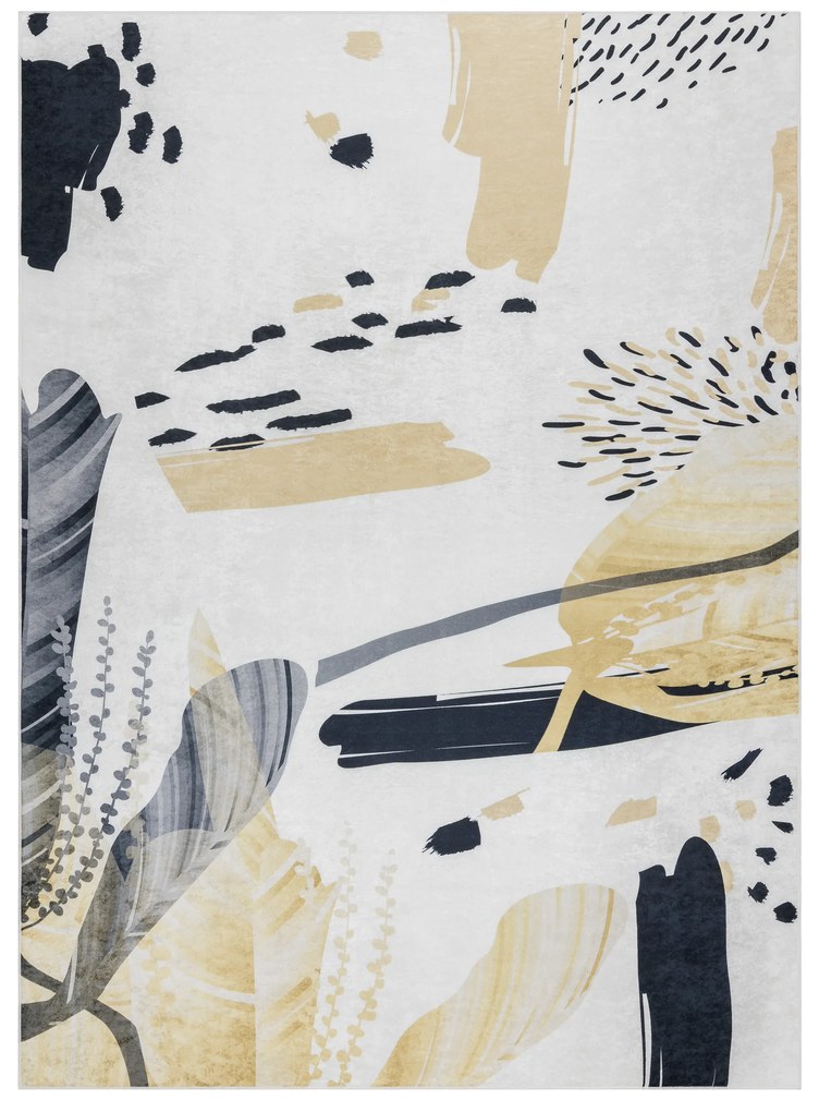 ANDRE 1097 covor lavabil Abstracțiune anti-alunecare - alb / galben - SECUNDAR-COTATI PRODUSUL