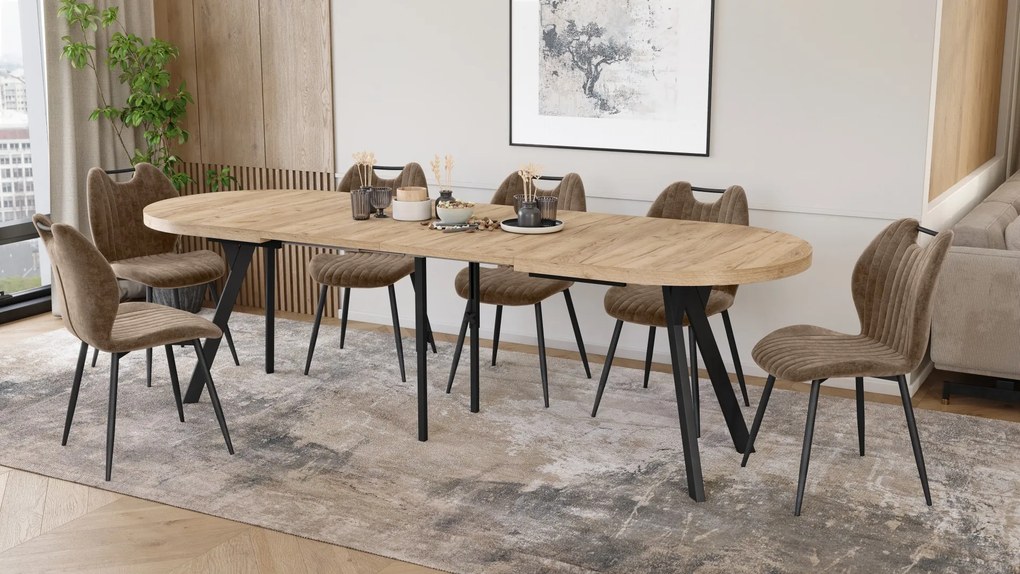 Mazzoni Masă ovală extensibilă EXPANSO Stejar Craft Auriu / picioare negre