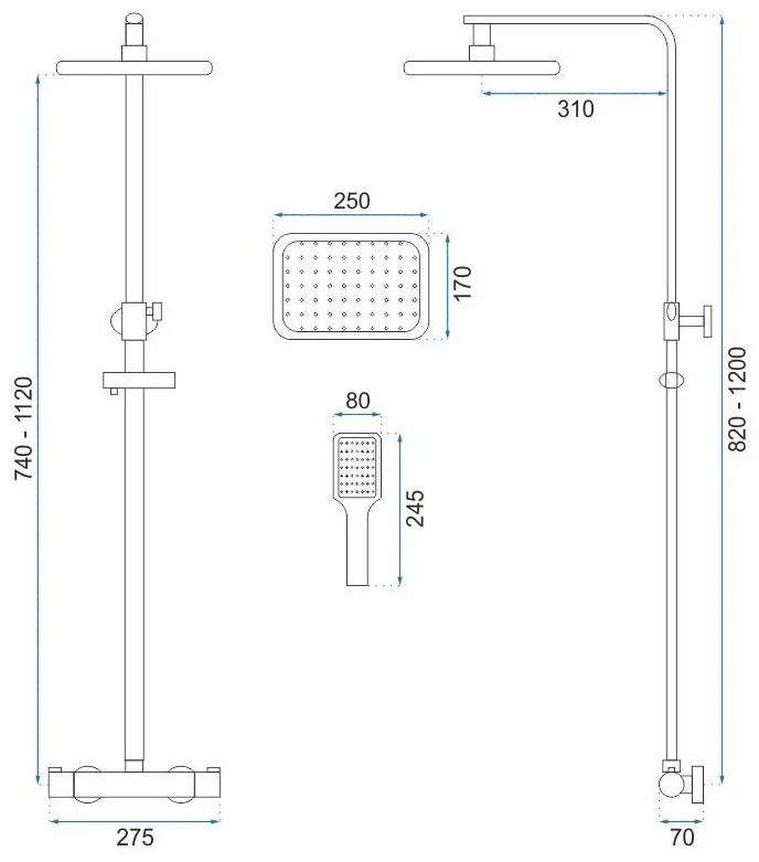 Coloana de dus cu termostat Rea Tom palarie 1 functie negru mat