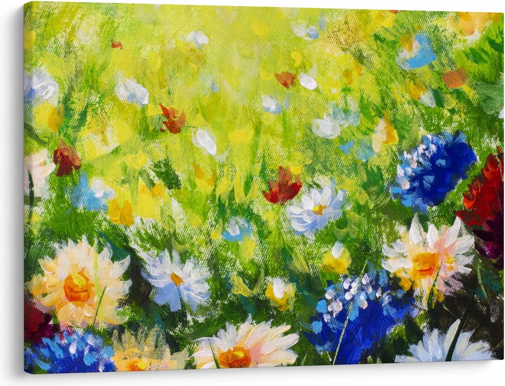 Tablou - Pictură în ulei, pajiște înflorită (70x50 cm)