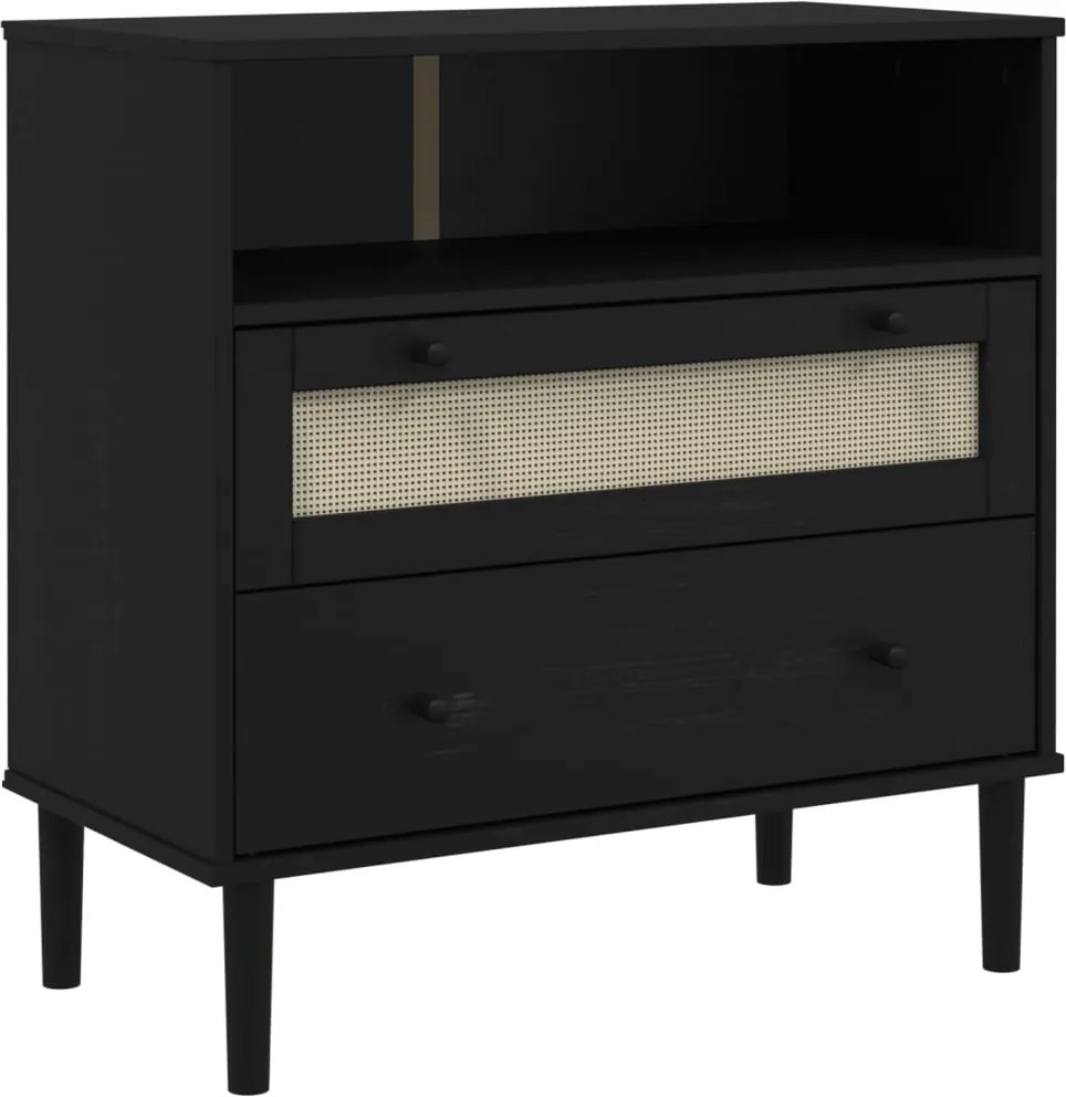 vidaXL Servantă SENJA, aspect ratan negru, 80x40x80 cm, lemn masiv pin