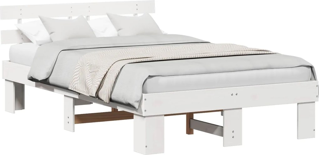 vidaXL Cadru de pat cu headboard Alb 120 x 200 cm Lemn de pin masiv