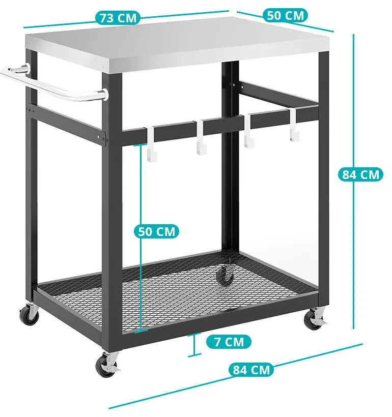 Carucior de Grătar din Oțel Inoxidabil cu 2 Niveluri