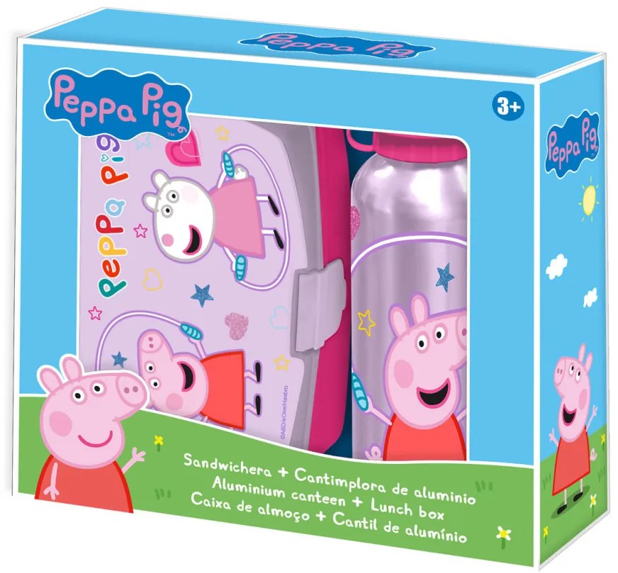 Purcelușa Peppa Set cutie sandvișuri Jump Rope + sticlă de aluminiu