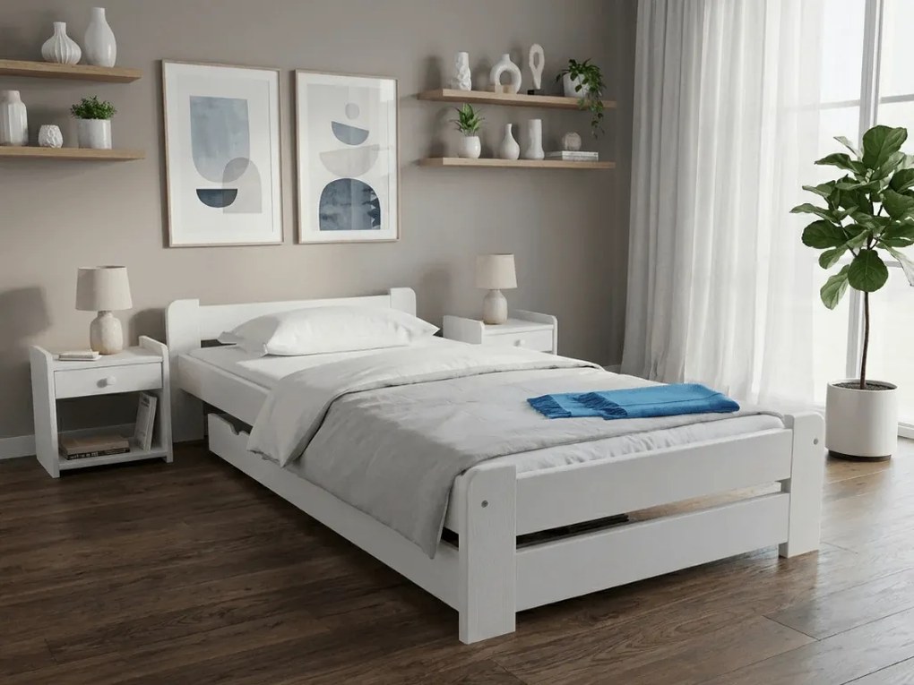 Pat de o persoana Emily 90x200 cm, alb Saltele: Cu saltele Somnia 18 cm, Somiera pat: Cu lamele drepte