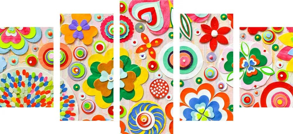 Tablou 5-piese abstract de flori