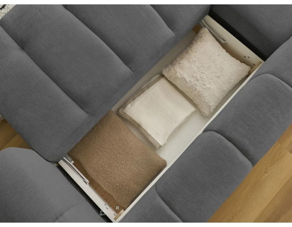 Colțar gri închis extensibil/cu spațiu de depozitare (cu colț pe partea stângă/cu șezlong) Fuji – Bobochic Paris