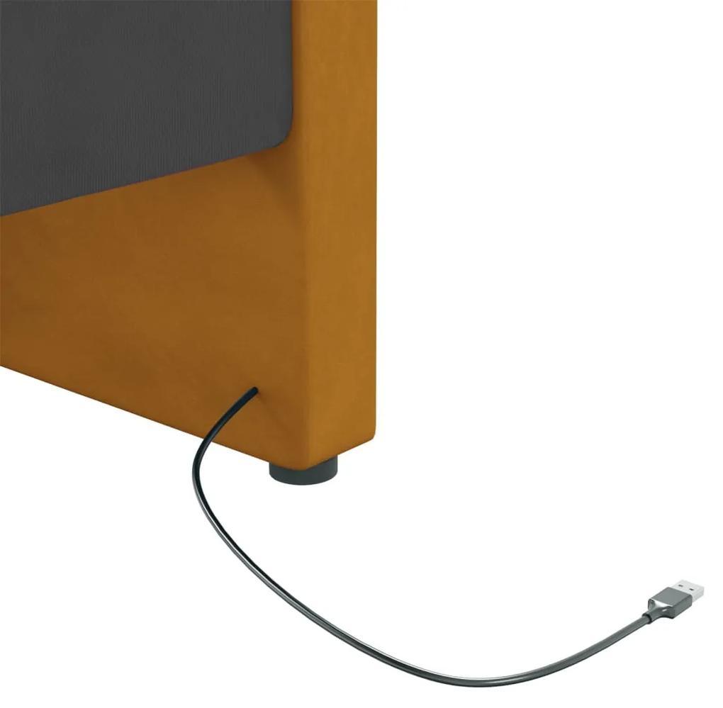 Pat de zi, maro, 90x200 cm, catifea, USB Gri taupe