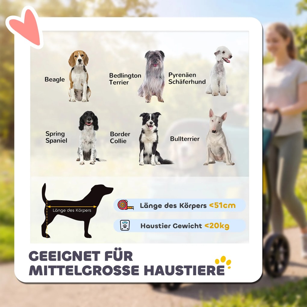 PawHut Cărucior pentru câini pliabil Cărucior pentru câini până la 20 kg cu pernă, ferestre din plasă, buzunar spate, 92 x 63 x 95 cm Verde închis | Aosom Romania