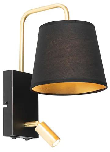 Aplică modernă negru și auriu cu lampă de citit - Renier