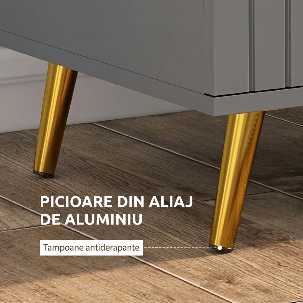 HOMCOM Comodă Modernă cu 4 Sertare, Unitate Sertar Depozitare cu Picioare din Aluminiu, 60x40x90 cm, Gri Închis