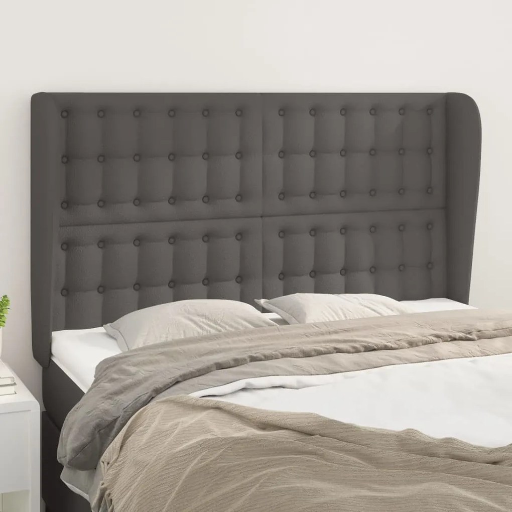 vidaXL Tăblie de pat cu aripioare gri 147x23x118/128 cm piele eco