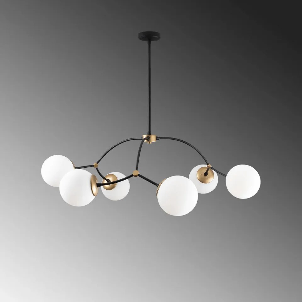 Lustra 6 Becuri Kromozom - 1021, Soclu E27, Max. 40W, Culoare Alb /Negru