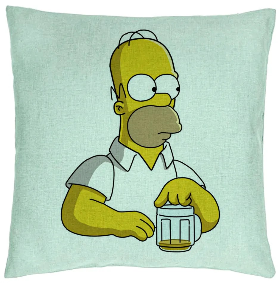 Perna Decorativa, Model Simpsons Homer, 40x40 cm, Verde Menta, Husa Detasabila, Burduf