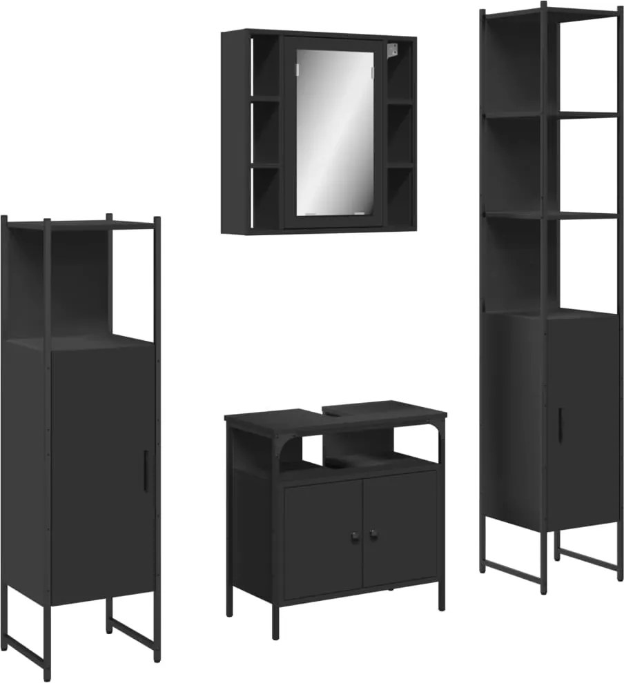 vidaXL Set dulapuri de baie, 4 piese, negru, lemn prelucrat