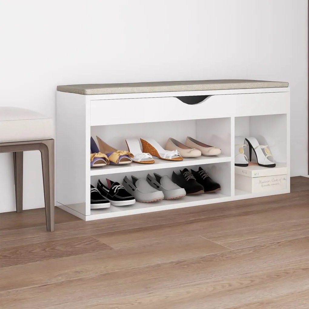 vidaXL Pantofar cu pernă, alb extralucios, 104x30x49 cm lemn prelucrat