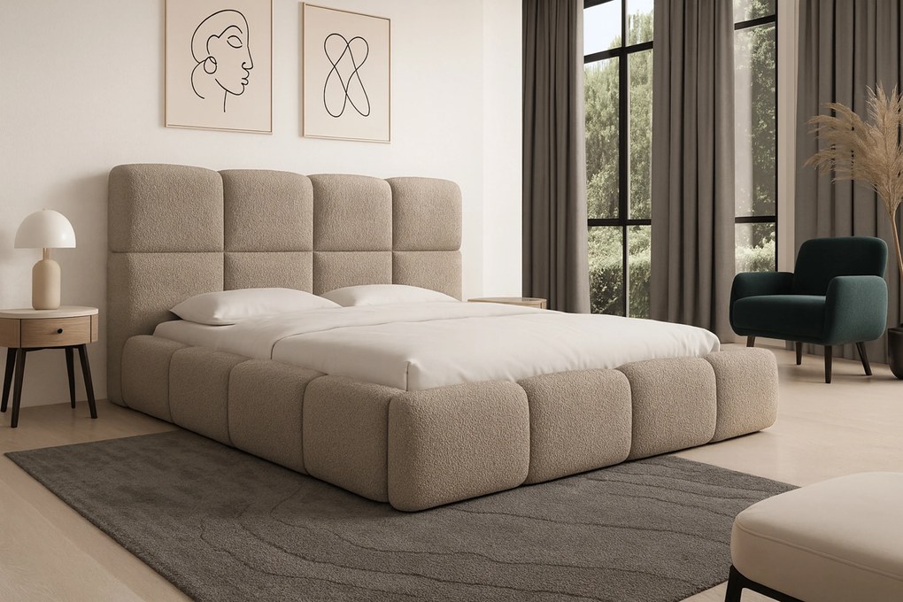 Pat tapițat Cloud 160x200 cu spațiu depozitare - bouclé bej deschis Quelle 02