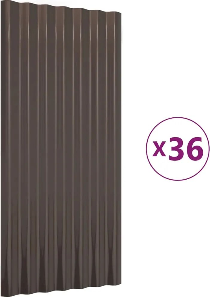 vidaXL Panouri de acoperiș 36 buc. oțel galvanizat maro 80x36 cm