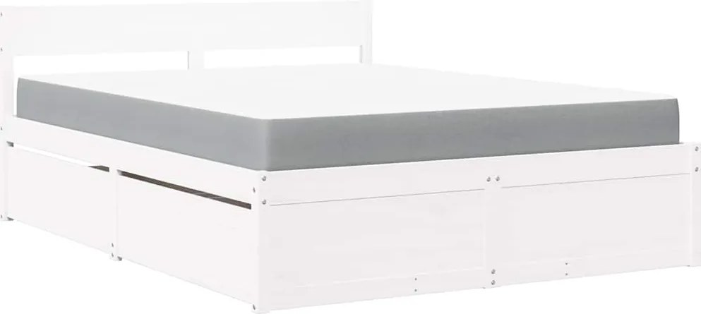 vidaXL Pat cu sertare și saltea, alb, 140x200 cm, lemn masiv pin