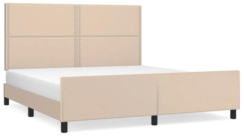 3125523 vidaXL Cadru de pat cu tăblie, cappuccino, 160x200 cm, piele ecologică